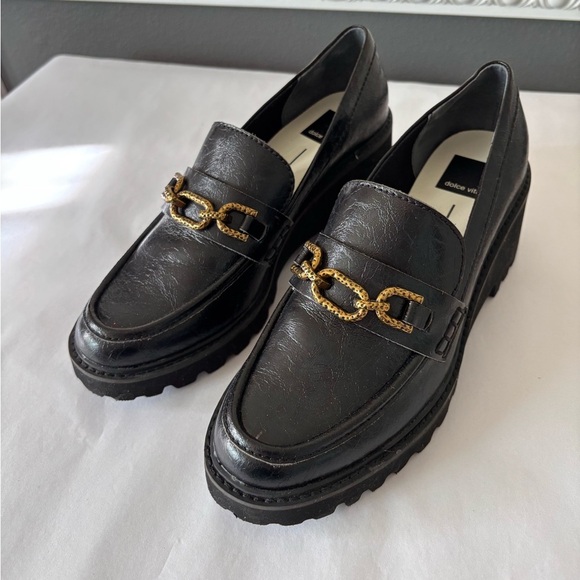 Dolce Vita Black Loafers with Gold Chain Detail Size 7.5 - Picture 5 of 7